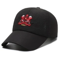 Schnelltrocknende schwarze Baseballkappe mit traditioneller Löwenkopf-Stickerei für Sport - Verstellbar / Schwarz (Rote Stickerei)