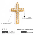 Ciondolo a croce in acciaio inossidabile placcato oro 18k con zirconi, 24,86 x 13,63 mm - Stile Croce Pavé Zirconia Lunga Moderna (PJ91951)