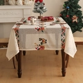 Beige Christmas tablecloth with festive reindeer embroidery and lace borders - Santa Claus Elk