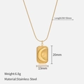 14K gold plated rectangle necklace featuring engraved crescent moon and sun motifs - 390+50mm / Moon Rectangle Pendant