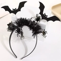 Halloween headband with black bats and hanging spiders for festive party costume dress up - Black Bat Spider Decor