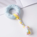 Haltbares Baumwollseil und blauer Silikonring Kauspielzeug in Pastellfarben - Pfotenabdruck-Ring / 43g 18cm / Blau