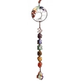 Handmade 7 Chakra Tree of Life wall hanging with natural stones and woven cord tassels - Irregular Stone - Silver Wire Tree of Life