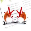 Christmas reindeer antler hair clips with red horns, brown plush ears and white bells - Red Mink Fur