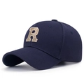 Casquette de baseball bleu marine avec broderie dorée 3D de la lettre R en métal - Réglable / Bleu marine