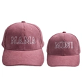 Pink corduroy matching baseball caps with MAMA and MINI white embroidery detail - Pink Corduroy Baseball Caps For Parents And Children / One Size