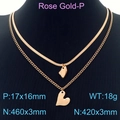 Collana a doppio strato in acciaio inossidabile con ciondolo a cuore in oro rosa lucido - Oro Rosa (KN230274-KFC)