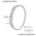 Silver stainless steel bangle bracelet with multi-row white zircon stones in a clasp design - Z398-Clasp Style / Silver White Zircon