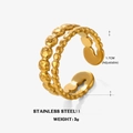 Anello regolabile a doppia fila in acciaio inossidabile dorato con trama martellata - Design a Doppio Strato / Oro