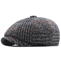 Berretto Newsboy da uomo in lana con motivo a quadri grigio e rosso stile vintage - Grigio chiaro