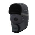 Bonnet d'aviateur gris foncé pour l'hiver avec doublure en fourrure et masque respiratoire - Taille unique / Gris