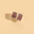 Square cut lavender crystal stud earrings with silver four-prong setting on beige base - Coffee (Silver)