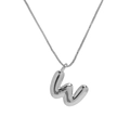 Silver 3D balloon alphabet letter W pendant necklace with polished metal finish - Necklace W
