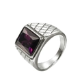Vintage silver titanium ring with a large square purple gemstone and textured grid band - US 7 / Steel Color Purple Zirconia