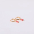 Gold earrings featuring rectangular red gemstone pendants in a minimalist vintage style - January (Red)