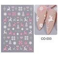Pink and white Christmas nail stickers with snowflake and reindeer motifs, style CO-033 - CO-033