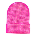 Dettaglio del berretto in maglia rosa acceso con strass brillanti e trama - L (58-60 cm) Elastico / Rosa Fucsia (Strass Colore Fantasma)