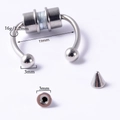 Dettaglio tecnico del septum magnetico in acciaio inossidabile con dimensioni precise e sfere - Anello al naso magnetico / Color Acciaio