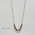 French vintage 18k gold plated stainless steel necklace with cube and bead design - Gold Bead Chain (光链-金)
