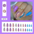 Blue and purple almond press-on nails with leopard patterns and gold glitter accents - Blue and Purple Leopard Wave Style(W709)