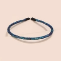 Detail view of teal gradient sequins headband with glitter finish and black inner lining - Dark Green