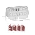 White silicone mold for 4 miniature house shapes with precise dimension measurements - 4-Cavity Heart House / White