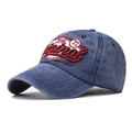 Berretto da baseball in cotone blu lavato vintage con ricamo 3D rosso e bianco - Blu navy