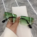 Lunettes de soleil rectangulaires sans monture avec verres dégradés verts et branches dorées - Cadre Doré Vert Dégradé