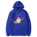 Royal blue Halloween hoodie for men and women featuring spooky ghost and pumpkin prints - Blue