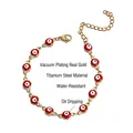 Waterproof gold plated stainless steel bracelet with red evil eye enamel charm - Bracelet / Round Red