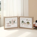 Double-sided rotating wooden photo frame with natural wood grain in 5x7 inch size - Natural Wood - Horizontal / 6 Inch