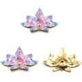 Golden flower pendants with pink and blue enamel swirls for DIY jewelry making - Flower No.10 / 26x40mm / Blue
