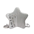 Silver star-shaped piano bag featuring metallic PU leather and decorative bow - Silver