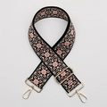 Ethnic wide bag strap with pink and black geometric pattern and gold hardware hooks - No. 481 Silver Hook