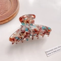 Small acetate claw clip with colorful leopard print stone pattern and resin teeth - 8.5cm / Floral Purple