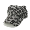 Winter leopard print baseball cap with cute bear ears in plush faux lamb wool fabric - M(56-58cm) / Gray