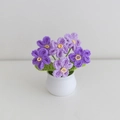 Handmade crochet forget-me-not potted plant with purple flowers in a white ceramic pot - Forget-Me-Not Gradient Purple