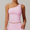 Rosa One-Shoulder-Yoga-Weste mit passenden Leggings und praktischer Seitentasche - S / Kirschblütenrosa