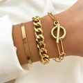 Set di tre bracciali a catena dorata con maglia a serpente, cubana e a graffetta trendy - HS596-33 Oro Base Set 3pz