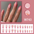 Amandel kunstnagels met felroze golven en abstracte patronen op een nude basis - W743 lijmtype