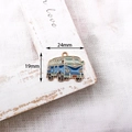Retro blue enamel vintage bus charm in golden finish, 24mm x 19mm DIY accessory - 3# Bus (F032) / 10 Pieces Pack