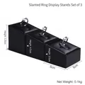 Set of 3 black leatherette ring display stands in 3.5cm, 4.5cm and 5.5cm heights - Slanted Ring Stand 3-Piece Set (Black)