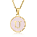 18K gold plated stainless steel necklace featuring a pink shell pendant with letter U - Gold U (With Chain)
