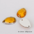8x13mm amber teardrop acrylic sewing rhinestones with flat back and dual holes - 8x13mm Golden Yellow 100pcs/Pack