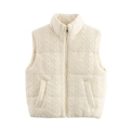 Women's cream white cable knit padded vest with stand collar and zipper closure - XS / Tops / Off White
