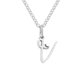 Polished stainless steel necklace featuring a cursive letter V pendant with a small heart - Letter V (V-Silver) / Steel Color