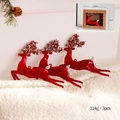 Set of 3 red geometric Christmas reindeer ornaments with sequins in a kraft gift box - Red Flying Deer Pendants (3pcs)