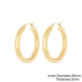 Polished 18K gold plated titanium steel hoop earrings with 30mm diameter and 5mm thickness - Gold Inner Diameter 30mm Thickness 5mm (KE105499-LO)