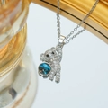 Sparkling bear pendant necklace with blue aurora stone and silver chain finish - Pave Zircon Bear with Galaxy Sphere (C502 Silver) / Silver
