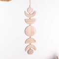 Bohemian vintage sun and moon wooden wall hanging with natural wood beads and crescent shapes - Reddish